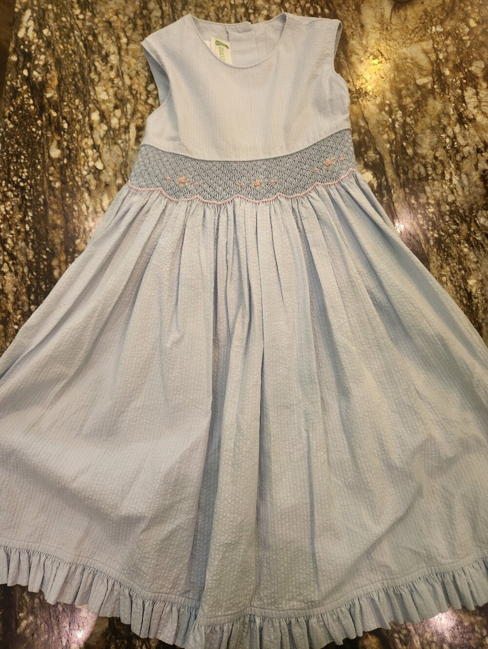 Girls' Light Blue Smocked Waist Party Dress